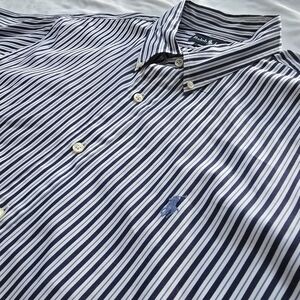 Polo Ralph Lauren Blue White Striped Button Down Shirt Long Sleeve Custom Fit